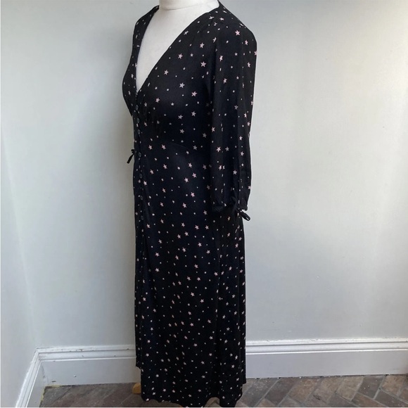 Hush Star Print Susannah Dress Size 8 Black Pink Star 3/4 Sleeve Button Viscose - Picture 7 of 13